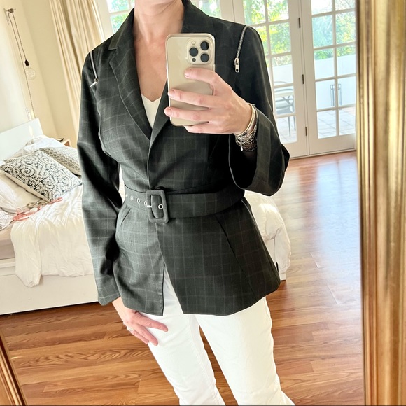 Walter Baker Checked Belted Jacket — Grey, M - Picture 5 of 14